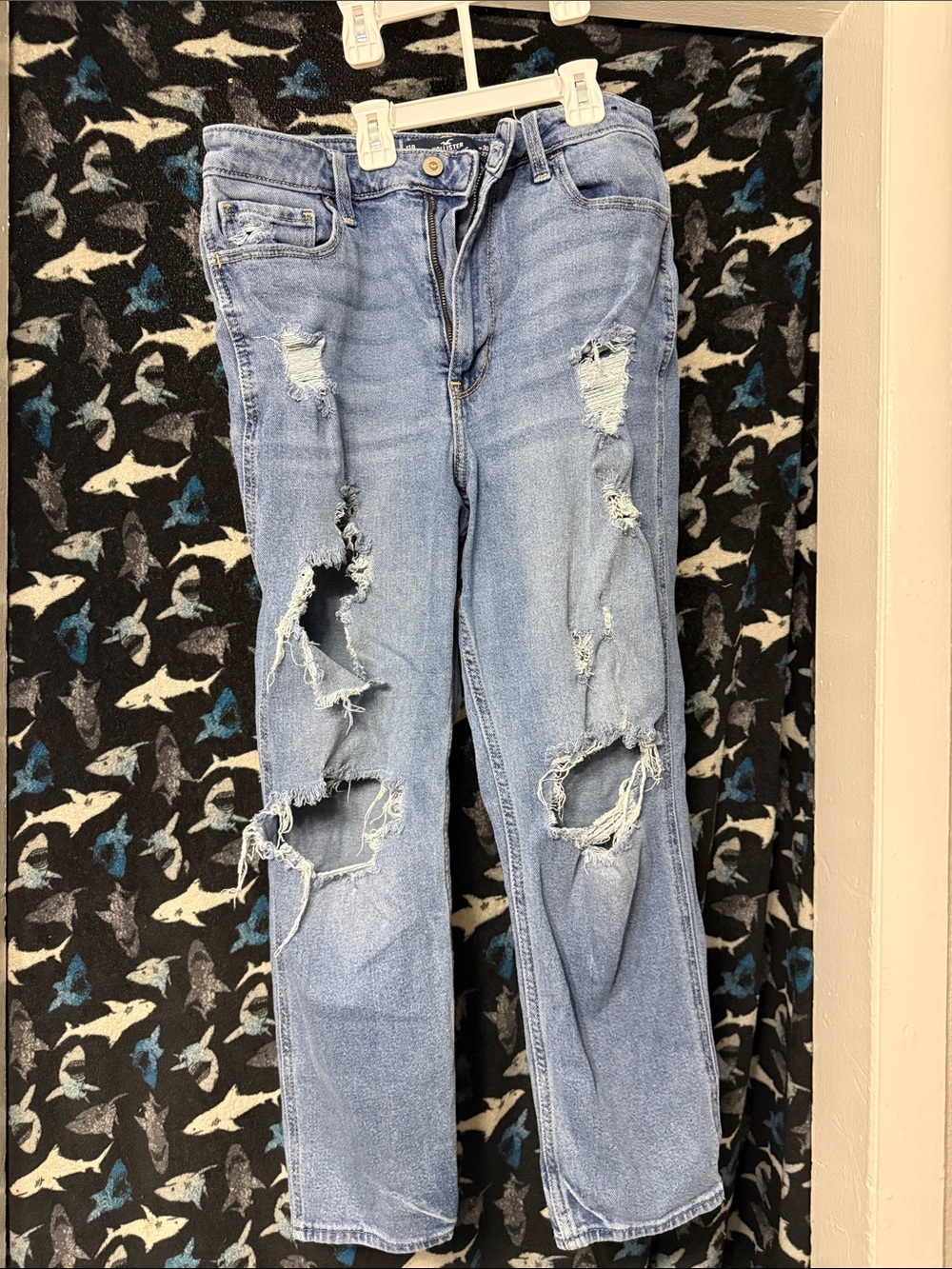 Hollister Light Blue Distressed Straight Leg Jeans